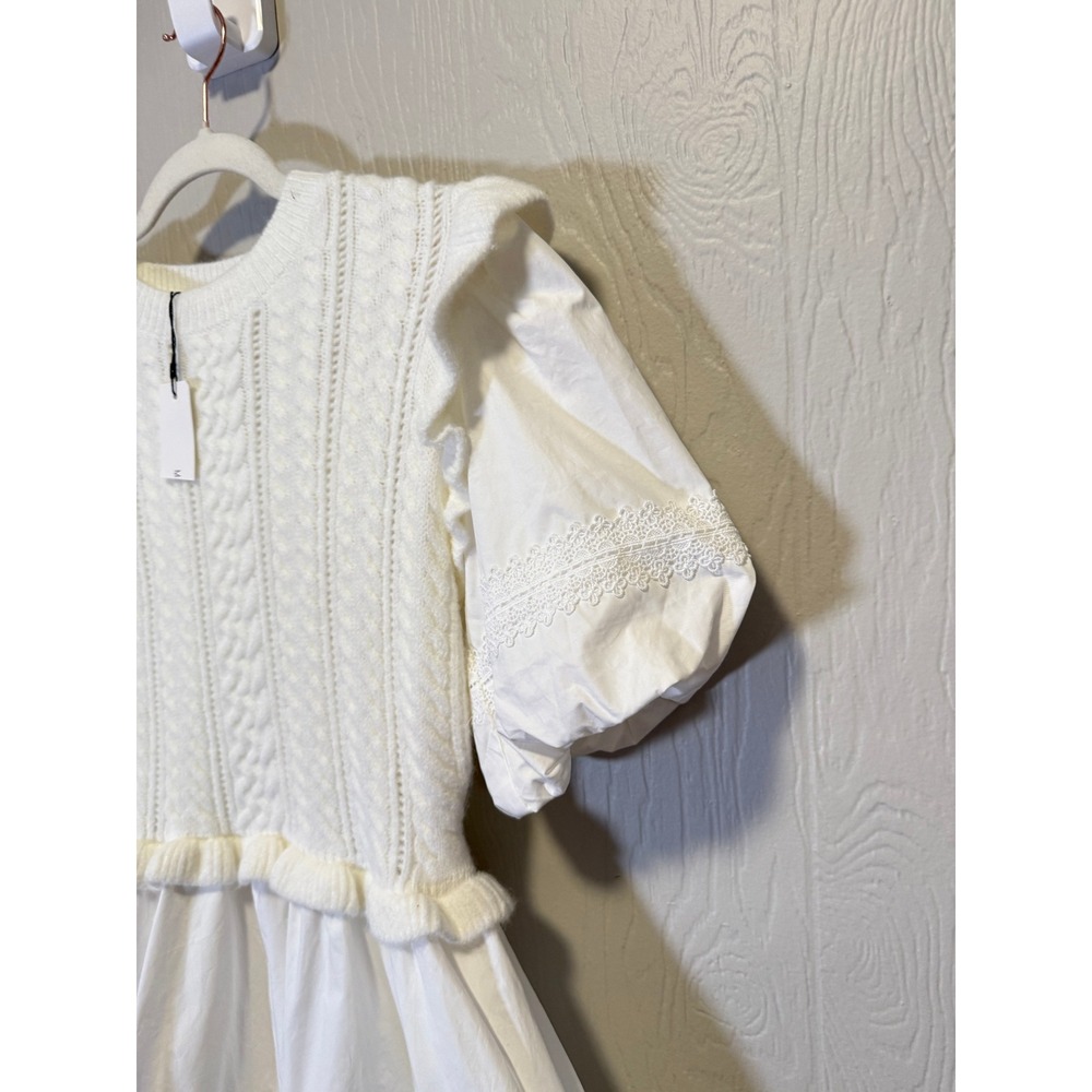 MABLE • NWT Ariana Sweater Bubble Skirt Mini Dress White Cable Knit Sz Medium - Picture 7 of 13